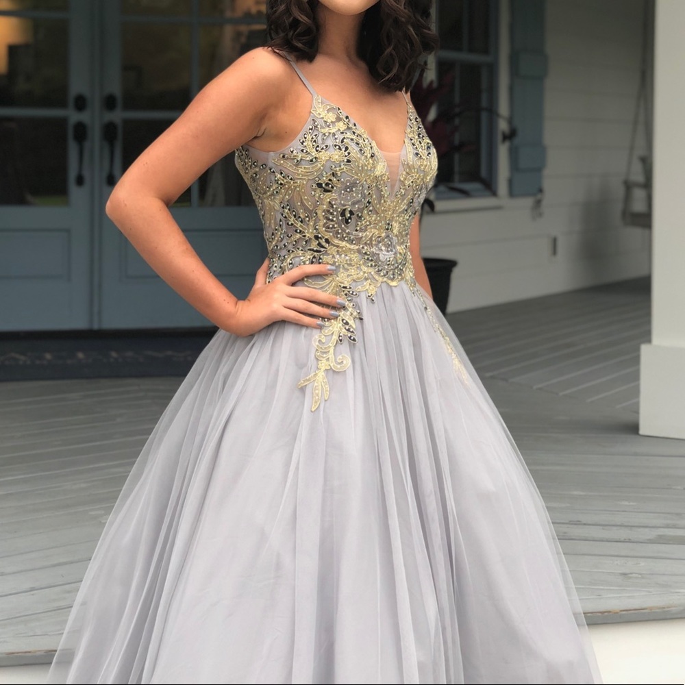 Blue-gray Gown w/ Delicate Detailing